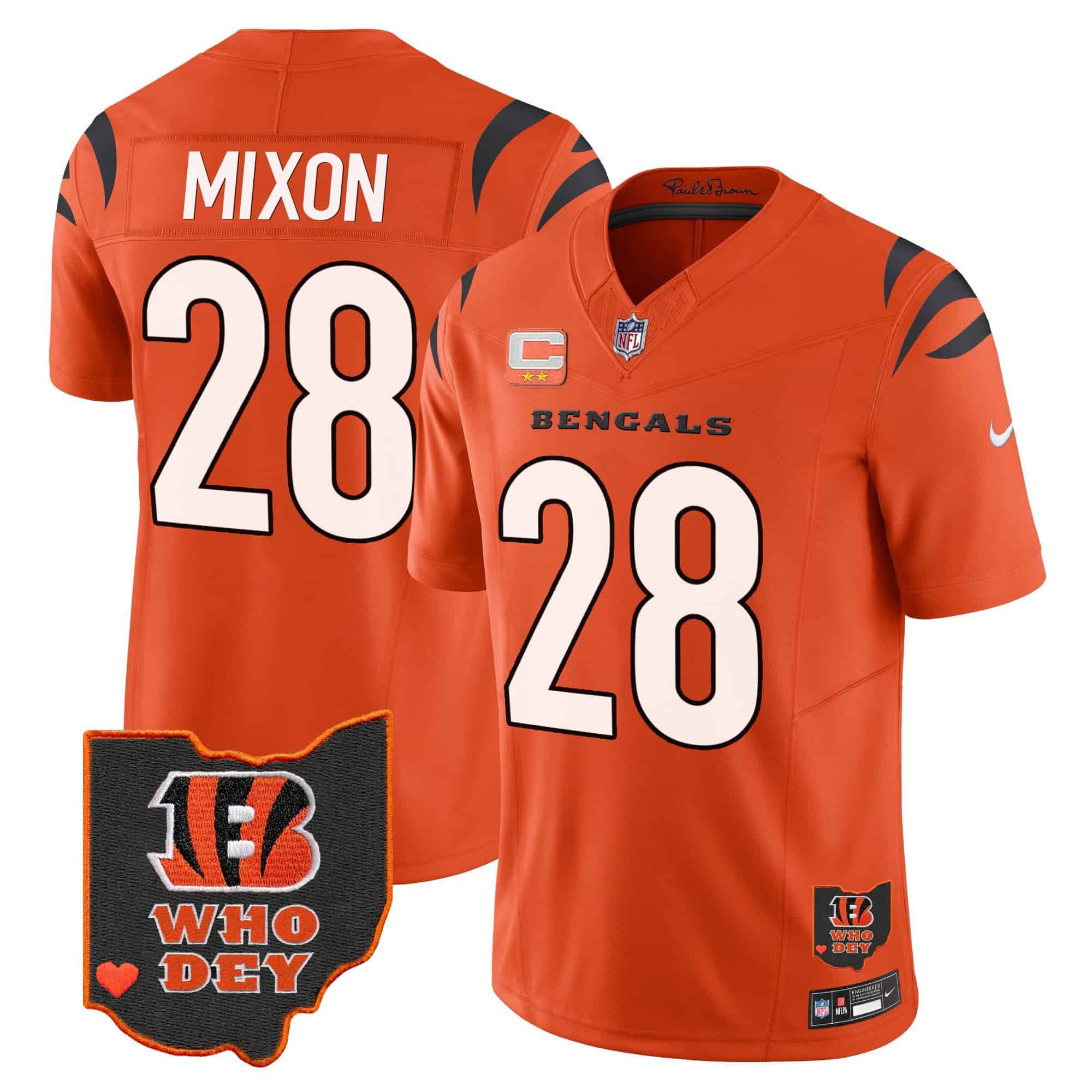 Men Cincinnati Bengals #28 Mixon Orange 2024 Nike Patch Vapor Limited NFL Jersey->indianapolis colts->NFL Jersey
